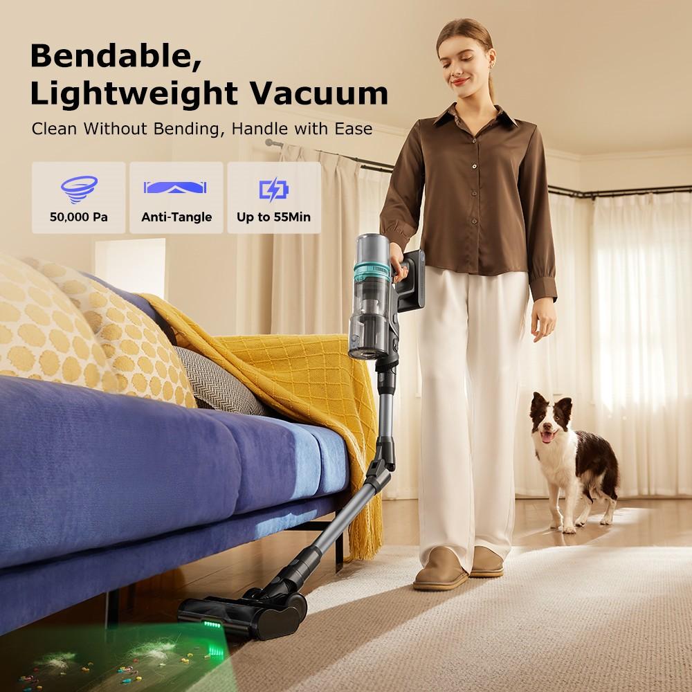 Proscenic P16 Cordless Stick Vacuum Cleaner, 50kPa Suction, 55mins Runtime, 180° Bendable Wand