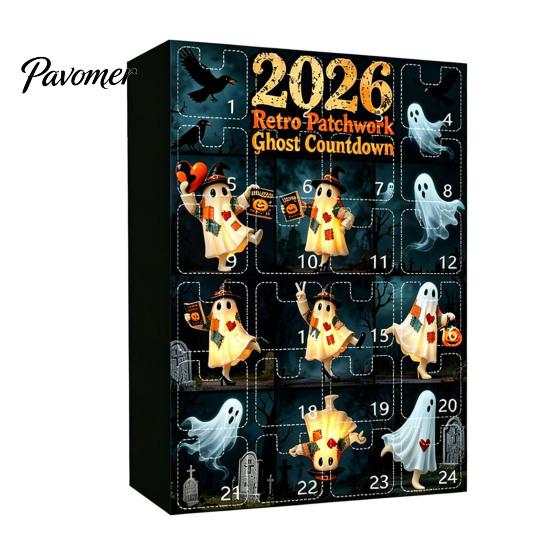Seasonal Home Accents Halloween Advent Calendar, 24 Day Countdown Box with Mini Country Style Party Decor Ghost Figures, Rustic Farmhouse for