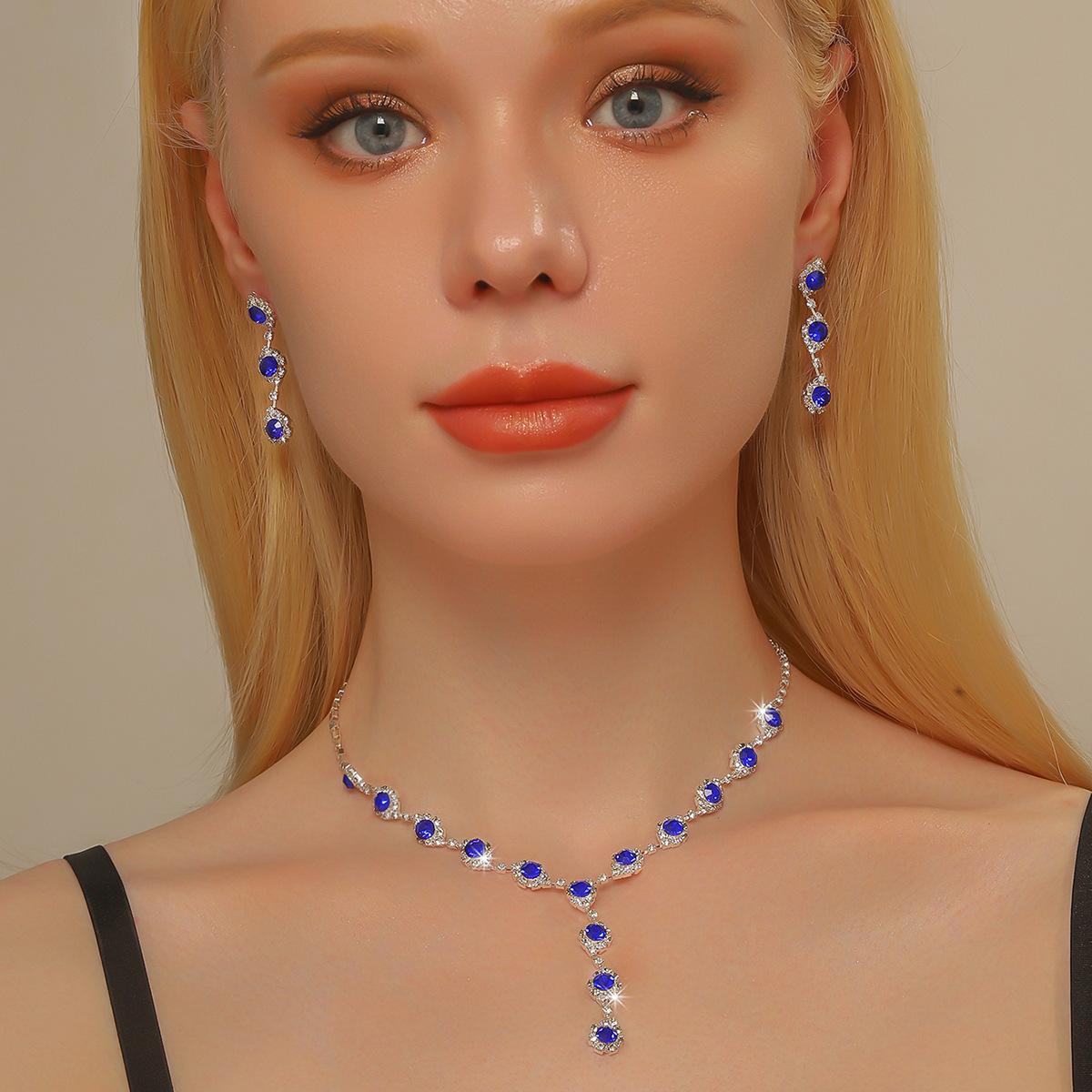 Bridal Set Simple Claw Chain Rhinestone Necklace Earrings Jewelry Set Set Chain
