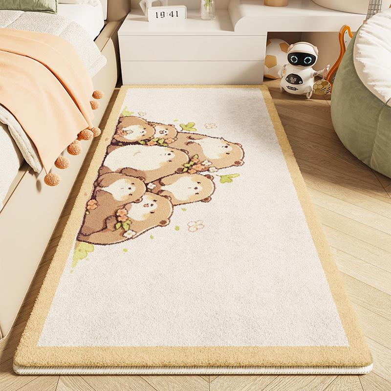 Dětský kreslený plyšový kobereček k posteli - Umělý kašmír, Roztomilá a zesílená podlahová rohož do dívčího pokoje.