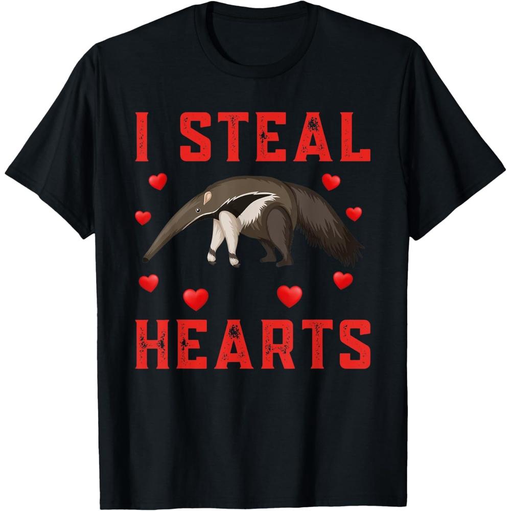 Anteater Graphic Themed I Steal Hearts Cute Valentines Day Cotton Men T Shirt XS чёрный
