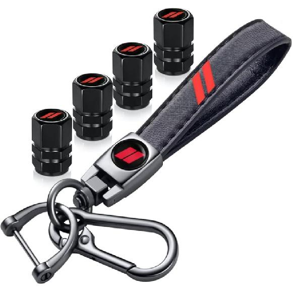 Tire Valve Stem Caps and Genuine Leather Car Keychain Keyring Compatible with Challenger Dakota Charger SRT 392 Avenger Durango Accessories (392)