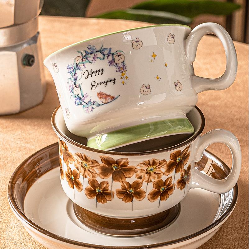 Høyverdig Retro Kaffekopp og Skålsett, Hjemmefrokostkopp, Ettermiddagstekopp, Latte, Vannkopp, Suvenir