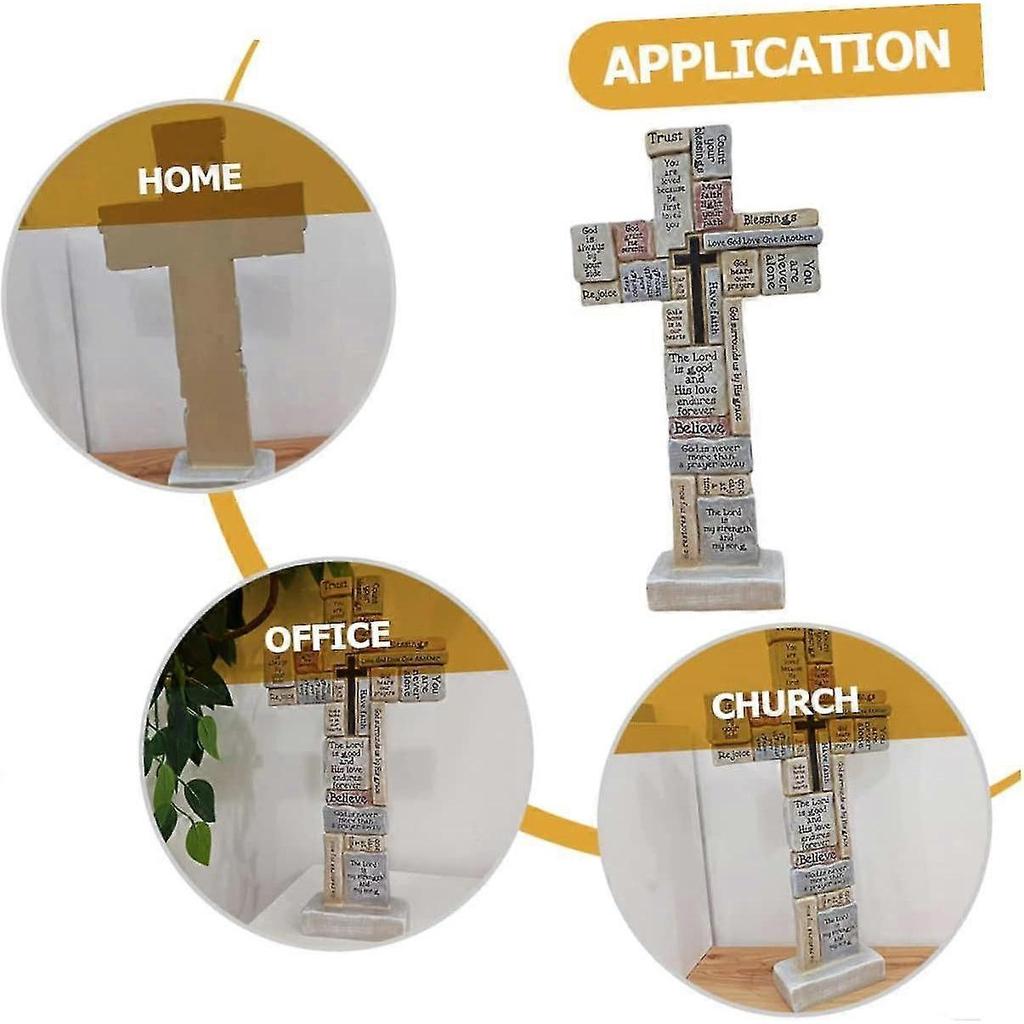 Wooden Cross Ornament - Religious Gift for Christians, Catholic Jesus Cross with Synthetic Resin Base - DD