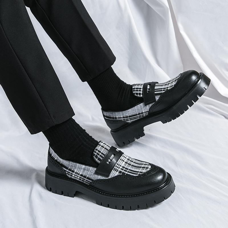 Thick soled casual men's leather shoes Fashion designer's New style Daily Trendy Party Office street youth Black and White shoes