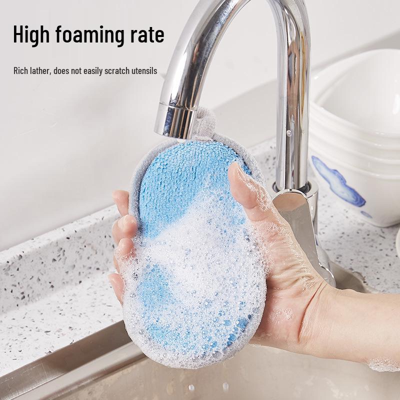 Dual-Sided Kitchen Cleaning Pads: Non-Stick Oil Brush & Steel Wool Sponge for Dishwashing and Household Use