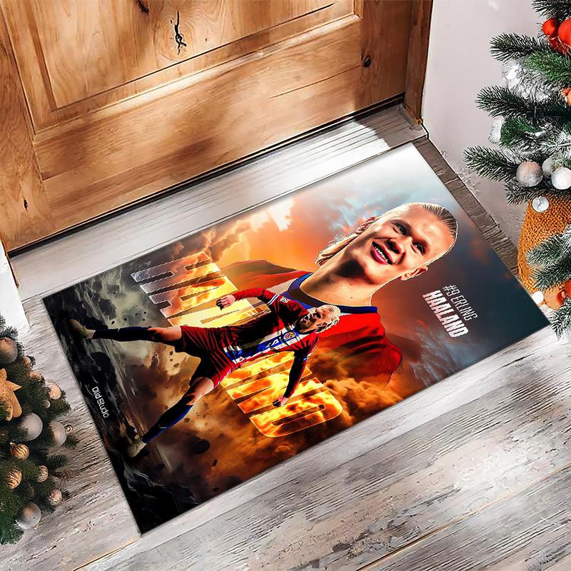 Erling Haaland Printed Flannel Area Rug Non Slip Soft Polyester Floor Carpet Indoor Decor Mat for Bedroom Living Room Sofa