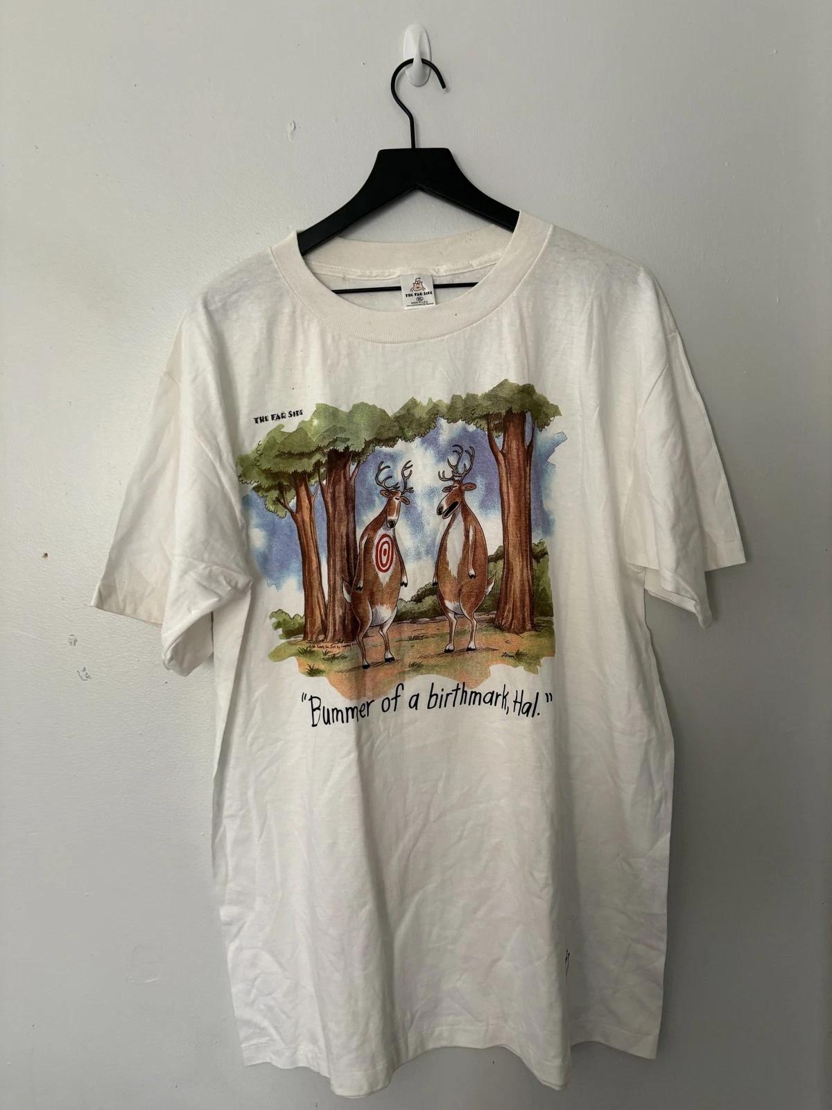 

Vintage Far Side Shirt Mens Large Funny Deer Cartoon Bummer Birthmark 90s Tee S