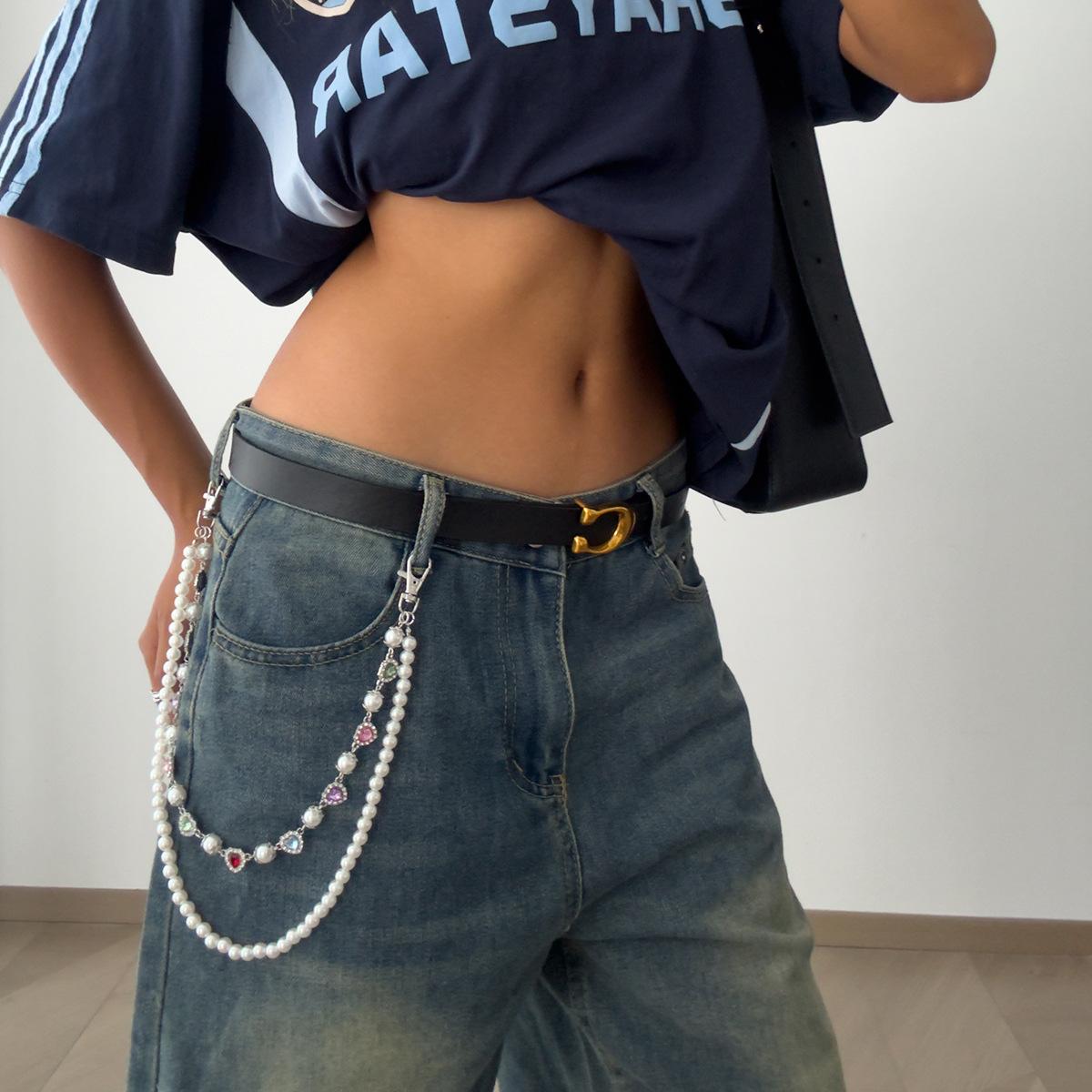 

Панк Хип-хоп Стиль Подвеска Крест Цепь для Брюк Креативное Красочное Искусственное Жемчужное Поясное Украшение Кисточка Джинсы Кристальная Цепь