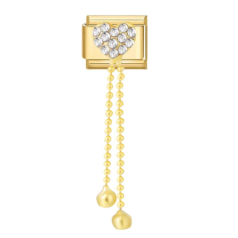 Gold Color Rose Flower Butterfly Heart Cherry Zircon Italian Charm Links Fit 9mm Stainless Steel Bracelet Women DIY Making Gifts