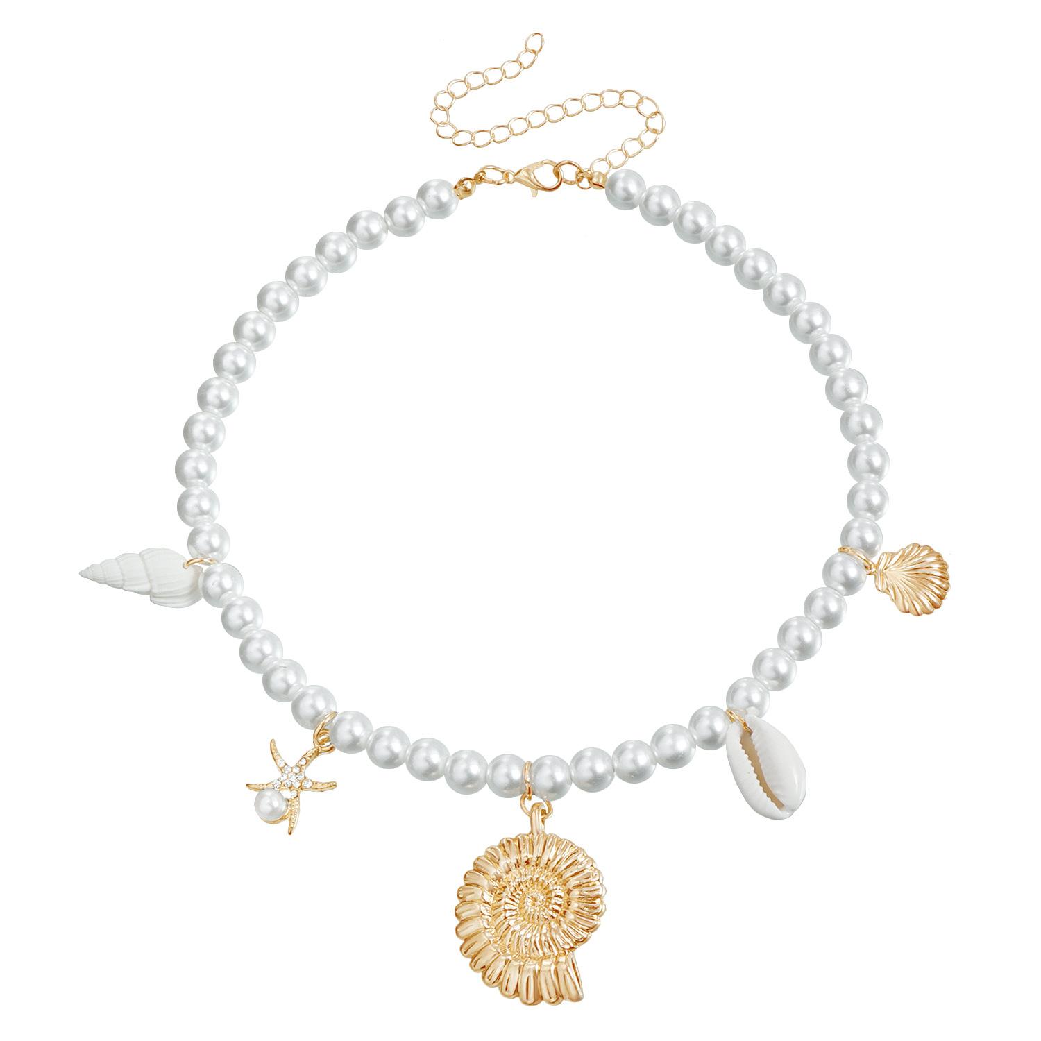 European and American jewelry ins summer beach leisure vacation wind starfish conch collarbone chain pearl necklace