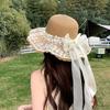 Women's Wide Brim Straw Hat with Lace Bow - Summer Beach Vacation Sun Protection