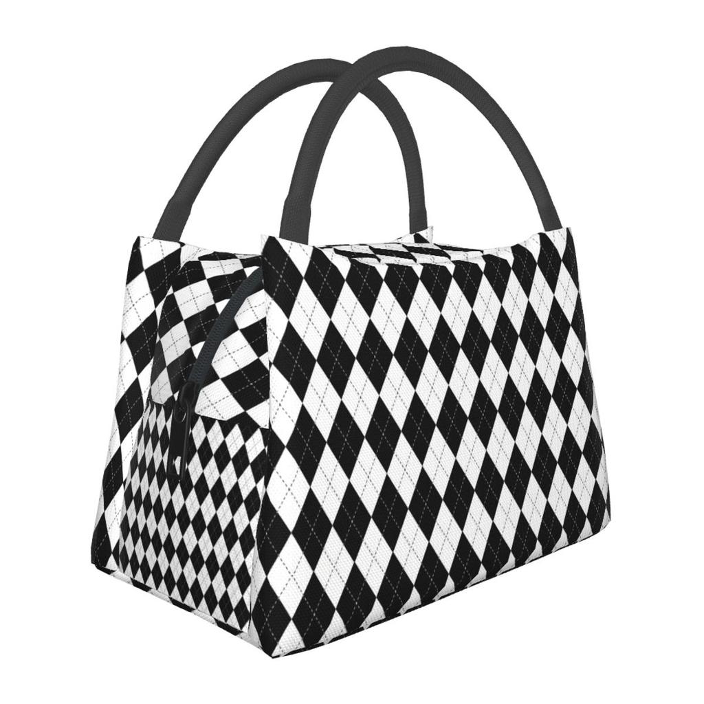 Diamond Shaped Geometric Pattern Insulated Lunch Bag for Women Bento Storage Food Boxes Container Cooler Thermal Lunch Box Tote