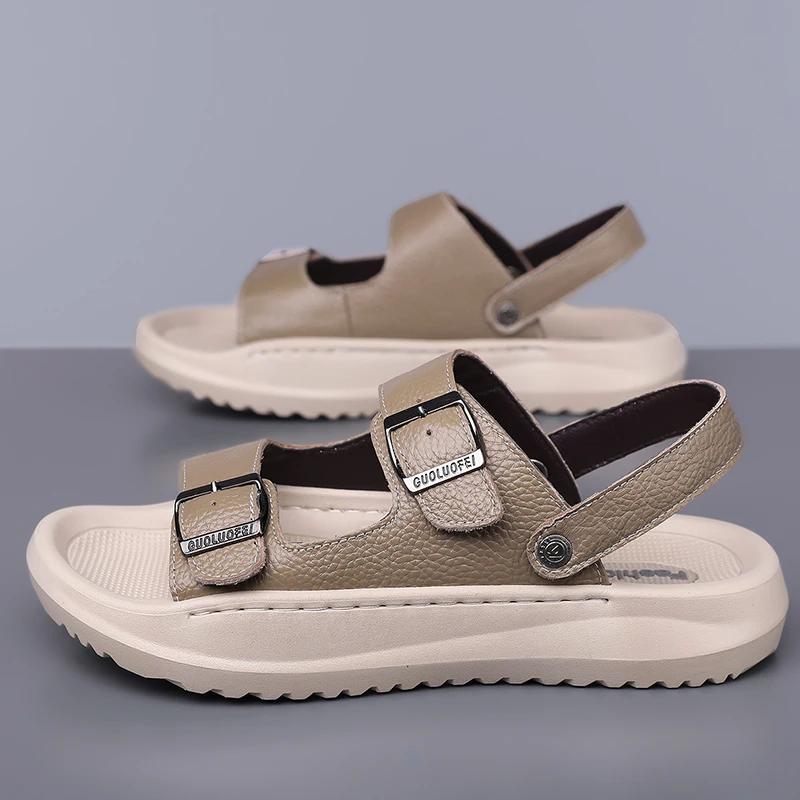 Fashion Summer Soft Soled Comfortable Outdoor Beach Shoes Double Button Open Toe Sandals Two Wearing Methods Breathable Adult Slippers