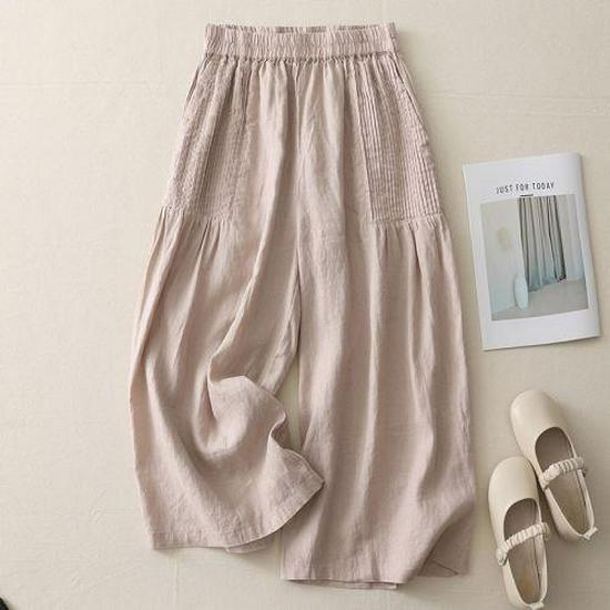 

Women s Retro Pleated Cotton & Linen Wide-Leg Skirt Pants - High-Waisted Simple Solid Color L, 105-120 Jin розовый
