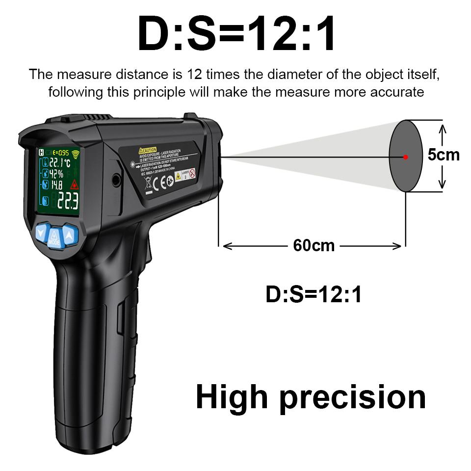 Digital Infrared Thermometer Pyrometer Outdoor Food Kitchen Thermometers Double Laser High Temperature Meter Gun IR02 Heat Meter