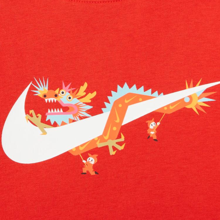 Nike Dragon Dance New Year Collection FW23 Sportswear Club Fleece Logo Round Neck Casual Baby Tops Red HF7125-657