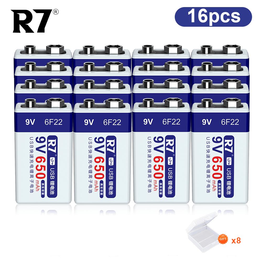 R7 9V USB Batteries 6F22 Rechargeable Batteries 650mAh Lithium Batteries Multifunctional Energy Batteries for KTV Microphone Metal Detector
