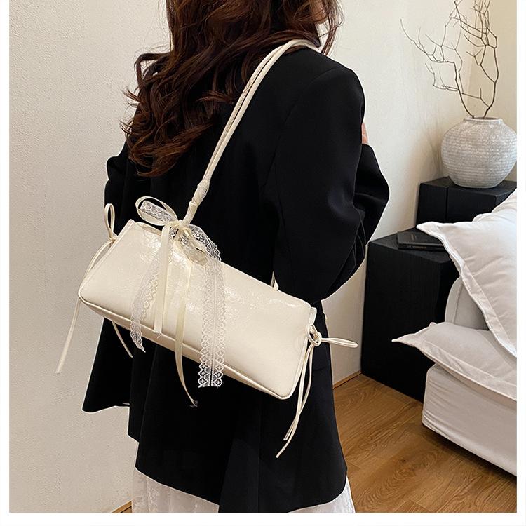 Women's Faux Leather Bowknot Underarm Bag Korean Small Square Shoulder Clutch Fashionable Handbag