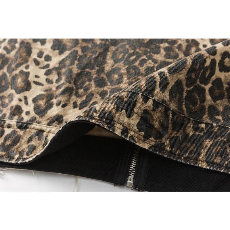 Women's Vintage Short Windbreaker Jacket Autumn 2024 Luxury Brand Cotton Leopard Denim Jackets for Woman Women's Autumn Clothes