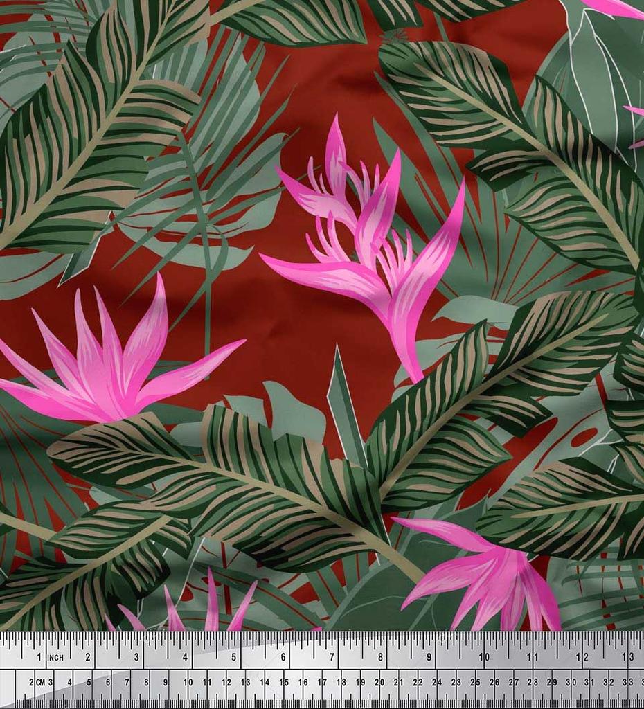 Soimoi Japan Crepe Satin Stoff Blomster & Blader Tropisk Stoff Prints etter meter 42 tommer