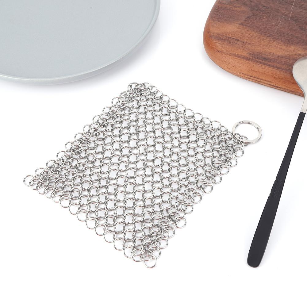 4-8'' Cast Iron Cleaner with Hanging Ring Cast Iron Scrubber 316 Stainless Steel Cookware Rust Remover Scraper for Cast Iron Pan
