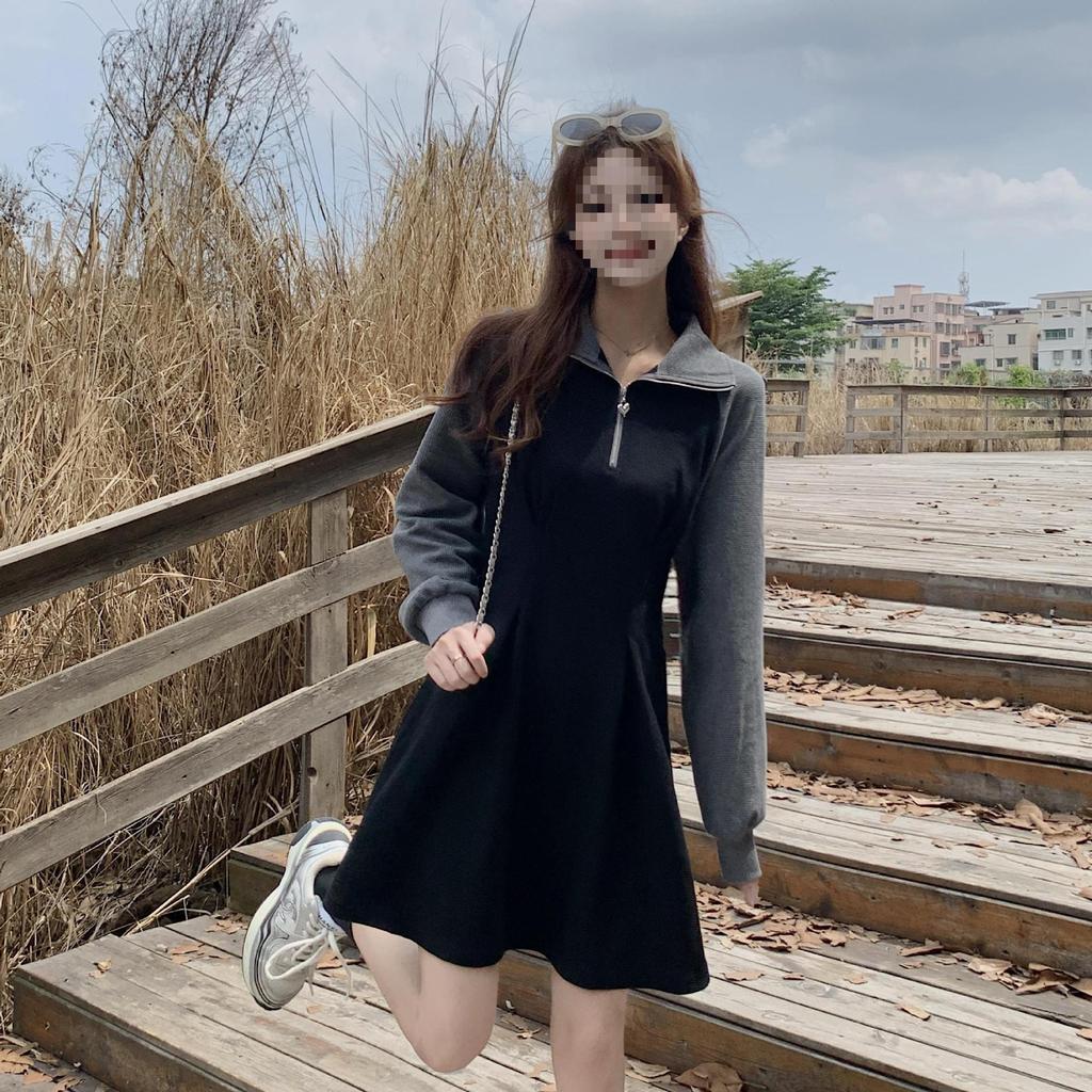 2024 Spring & Autumn Polo Collar Dress: College Style, Sweet Design, Available in Long & Short Lengths for Women