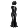 Children‘s Disco Dance Costume Sequins Tassels One Shoulder Sleeveless High Waist Flared Jumpsuit and Fedora Hat for Party Performance