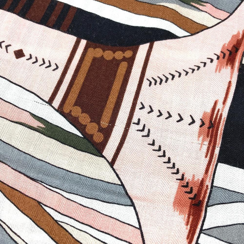 HERMES Calle Jean 140 Large Shawl Stole Scarf Cashmere / silk Black/Multicolore