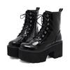 Women'S Side Zipper Platform Boots Comfy Round Toe Lace Up Shoes Fashion Solid Color Comabt Boots Chunky Heels