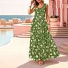 Bohemian Sleeveless Maxi Dress,Loose Lightweight Flowy Dress with Fresh Greenery Print,Flattering Casual Vacation Outfit,Versatile Style for Women