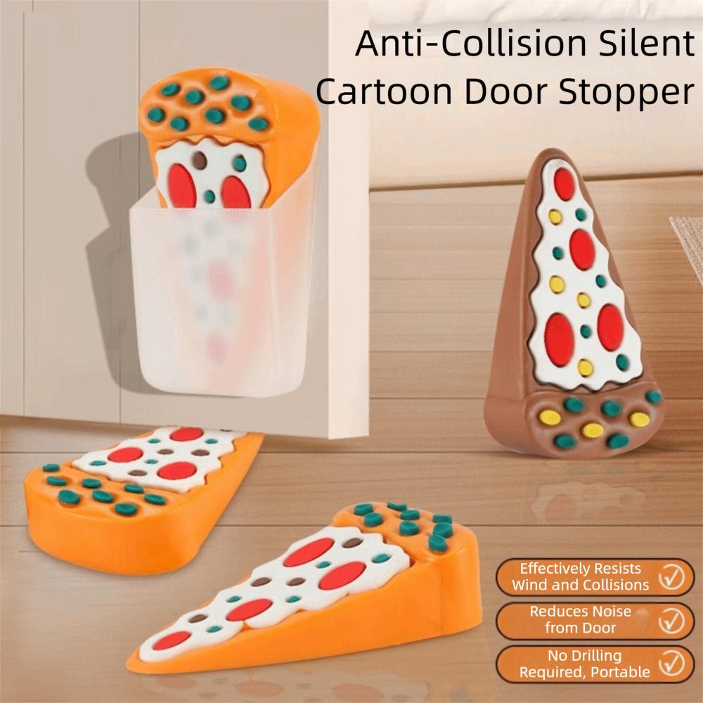 Silicone Silicone Door Stopper Shock Absorbent Reusable Anti-collision Stopper Cartoon Pizza Design No Drilling Required
