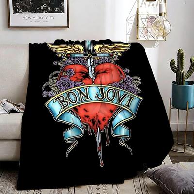 Bon Jovi Throw Lightweight 240g Flannel Blanket Soft Skin-friendly for Summer Cooling