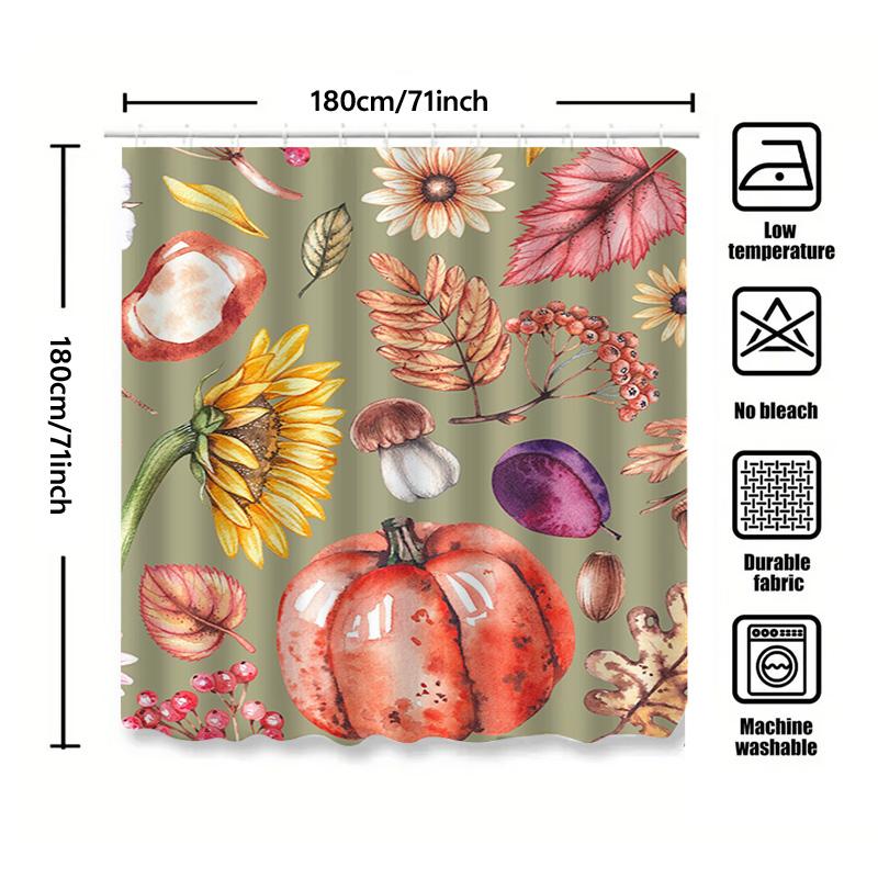 Tuniu Watercolor Autumn Leaves Pumpkin Shower Curtain Decorative Bathroom Door Cover For Kids Girls Room