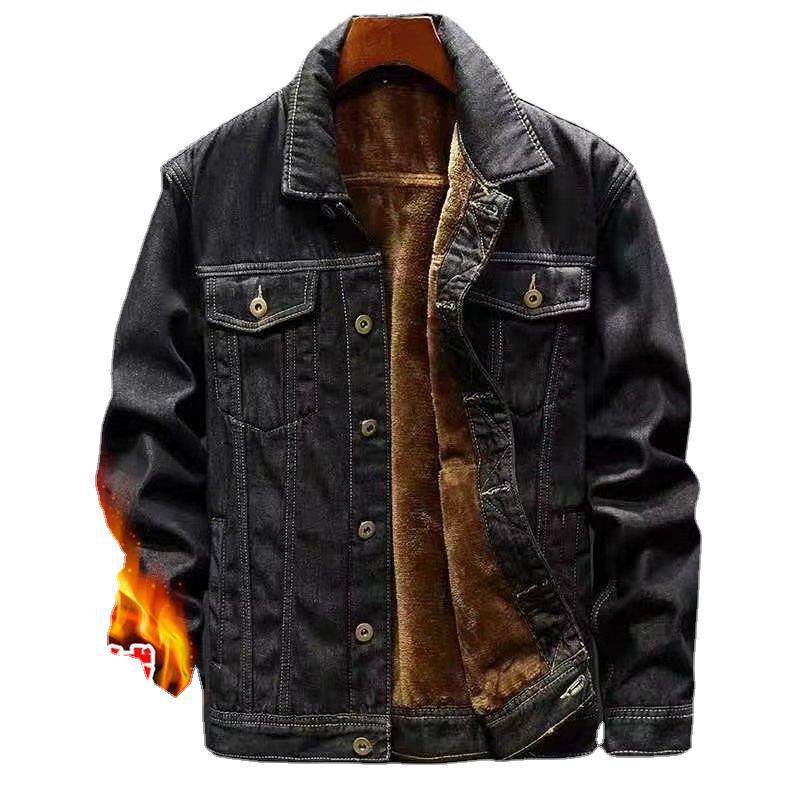 Men's Plus Size Denim Jacket Coat with Velvet Lining for Autumn and Winter