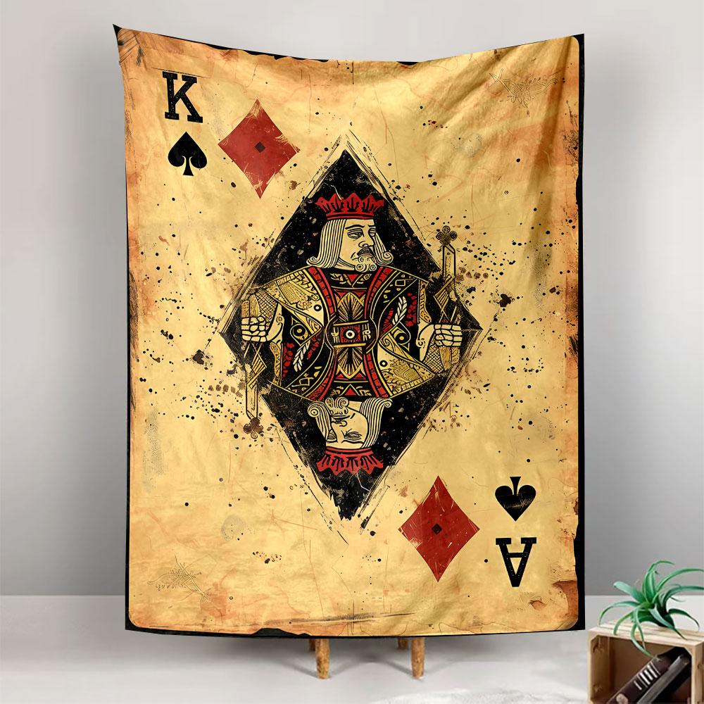 King Queen Card Tapestry Wall Hanging, Spade Heart Combo Playing Card Art, Casino Wall Decor for Bedroom Living Room Dorm