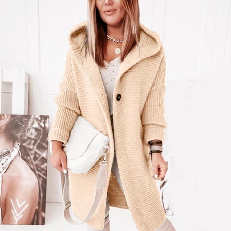 Women's Long Hooded Knitted Cardigan Solid Color Sweater Coat Warm Winter Thickened