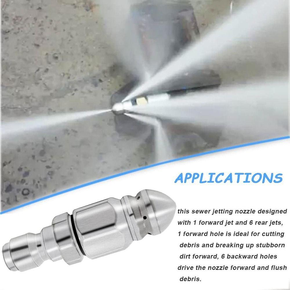 Dysza ciśnieniowa ze stali nierdzewnej + mosiądzu, 1 strumień do przodu + 6 strumieni do tyłu, odporna na rdzę, do przepychania kanalizacji