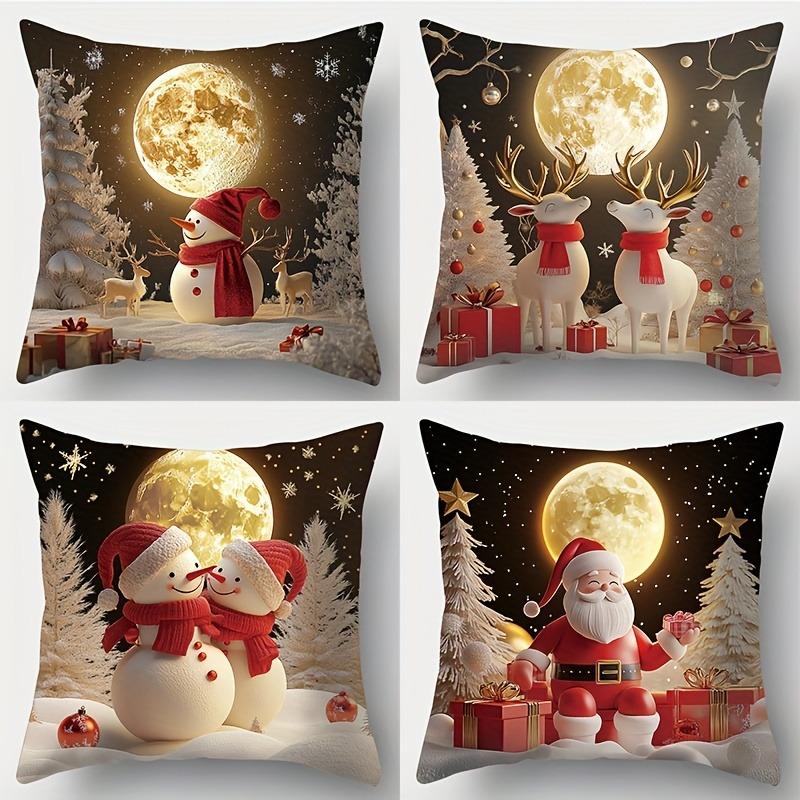 Home Decor Christmas Moon & Festive Holiday Pillows Pattern Cushion Cover Suitable For Sofa Bedroom Car Pillow Cover