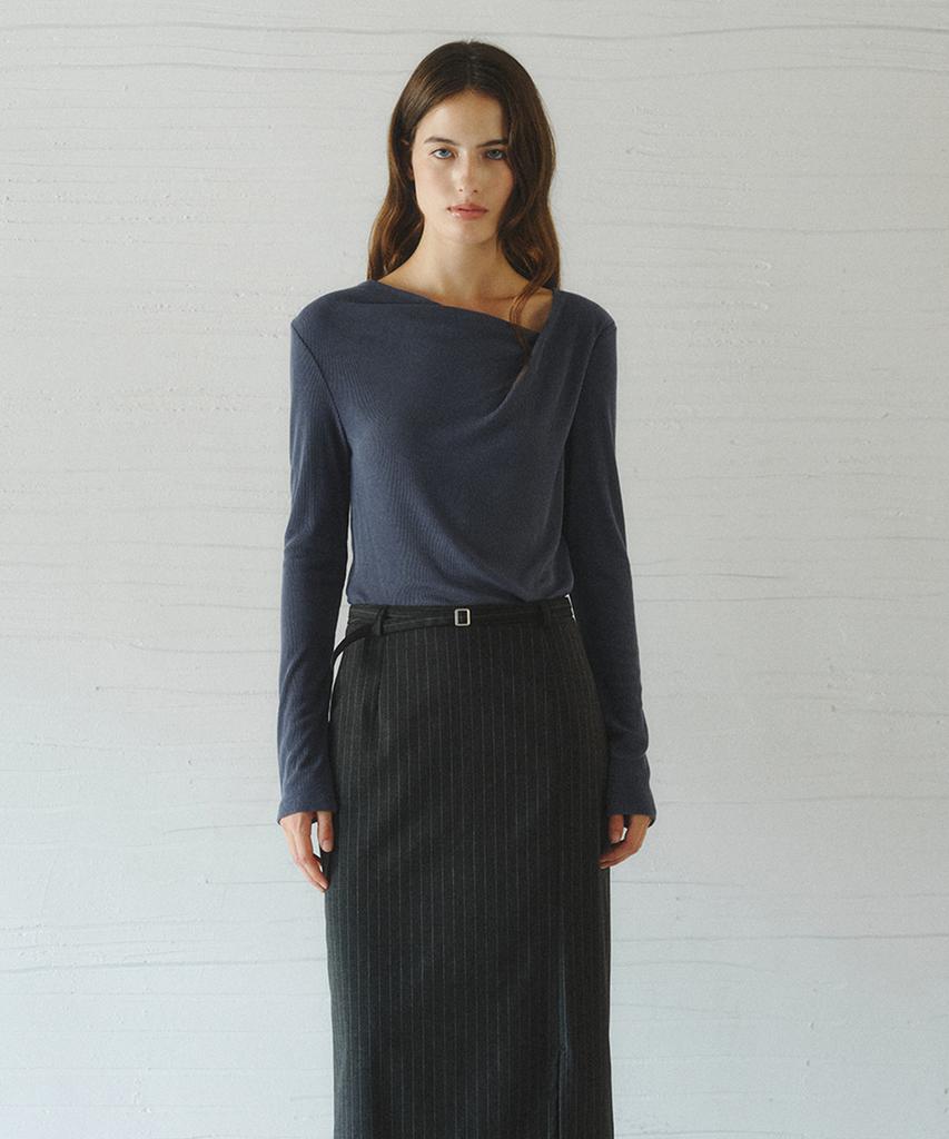 LENINA Roel Drape Neck T-Shirt_Navy