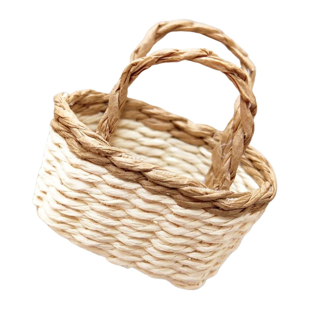 Miniature Dollhouse Woven Basket 1/12 Scale for Dollhouse Playset Wickerwork Handcrafted Wicker Punnet