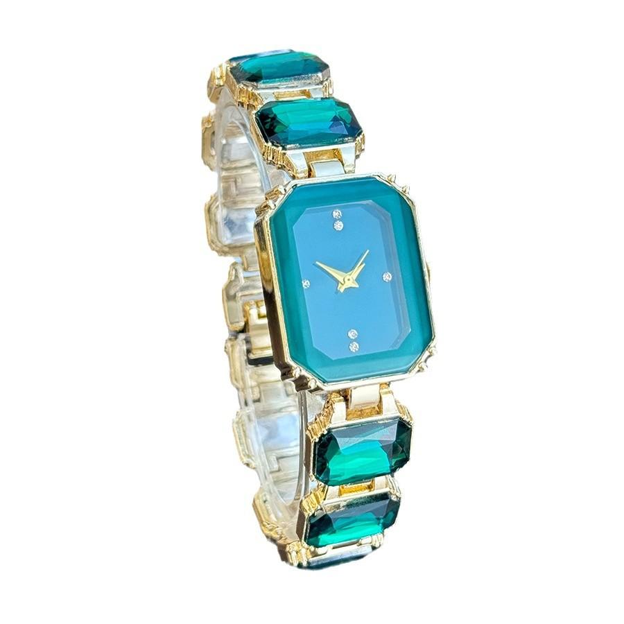 Piccolo Cubo di Zucchero, Grande Gemma, Colore Smeraldo, Orologio Bracciale di Moda di Nicchia di Alta Gamma Lusso Leggero, Orologio Quadrato da Donna