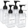 Clear Soap Dispenser with Waterproof Labels, Thickened Plastic Hand Soap Dispenser for Bathroom, Kitchen Dish Washing Liquid Bottles, Shampoo and