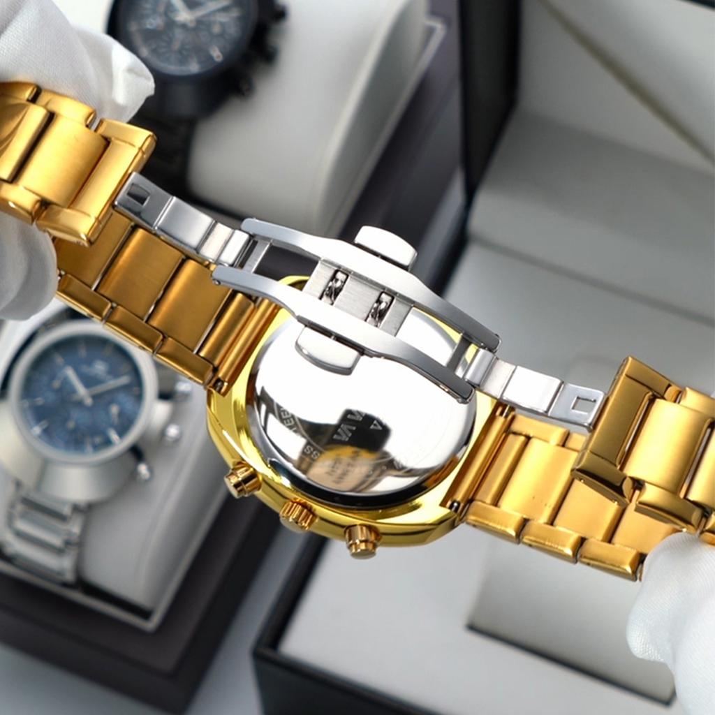 VA VA VOOM Brand Watch Men Sports Leisure Style Stainless Steel Strap Fashionable Oval Dial Multifunctional Running Second Watch