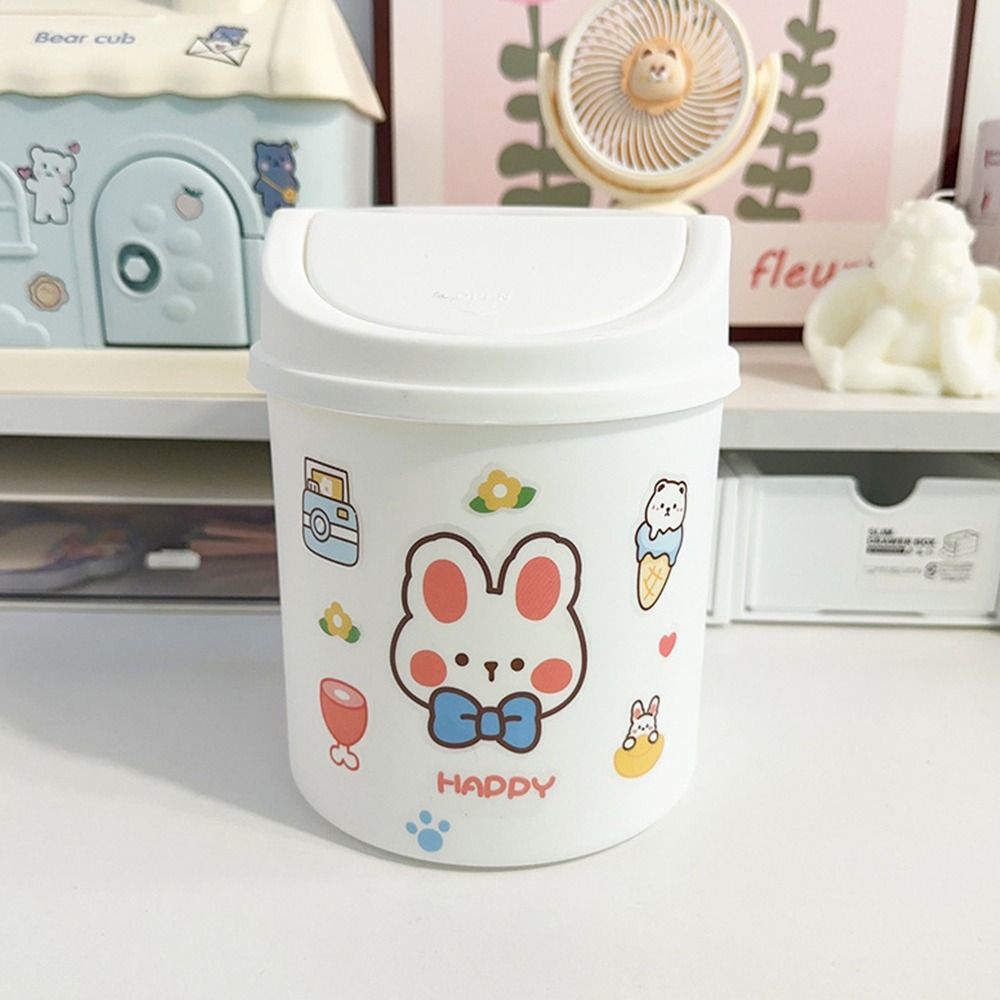 1Pcs with Cover Sticker Trash Can Storage Box Garbage Can Durable Mini Desktop Bin