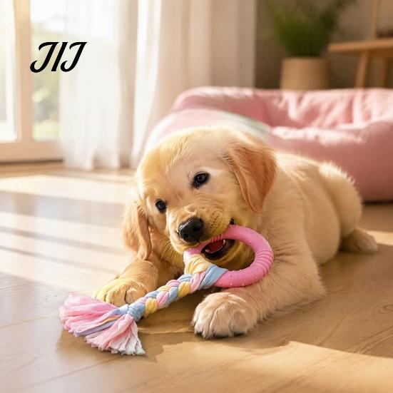 Interactive Tug Toys for Pets Dog Tug-of-War Toy, Rubber Ring with Braided Cloth Strips, Strips Toy Chew Small to Medium Dogs, Teeth Cleaning