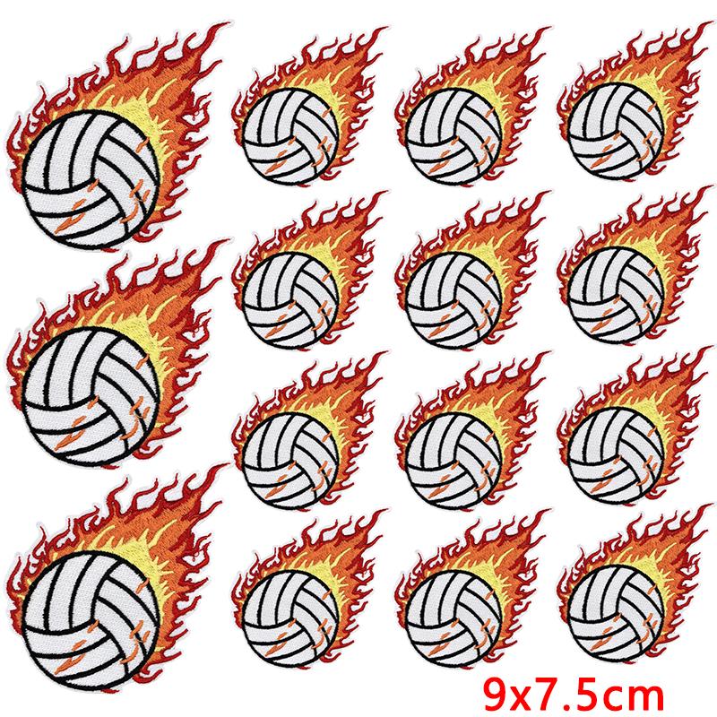 10pcs Flame Sports Ball Embroidery Patches On Clothes Jackets Backpack Football Volleyball Rugby Iron On Patches For Clothing