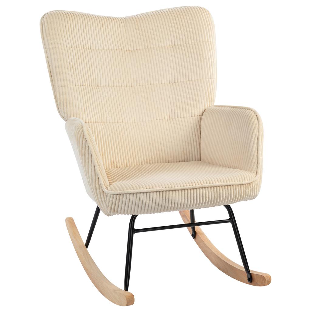 Vintage Rocking Chair, Curved Rockers, Thick Padding, Beechwood & Steel, Beige