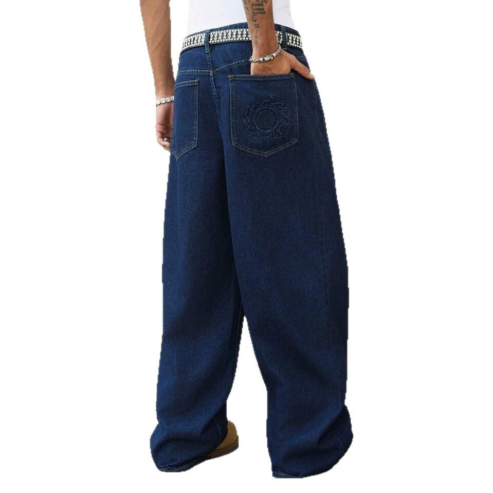 Dark blue wide-leg denim jeans