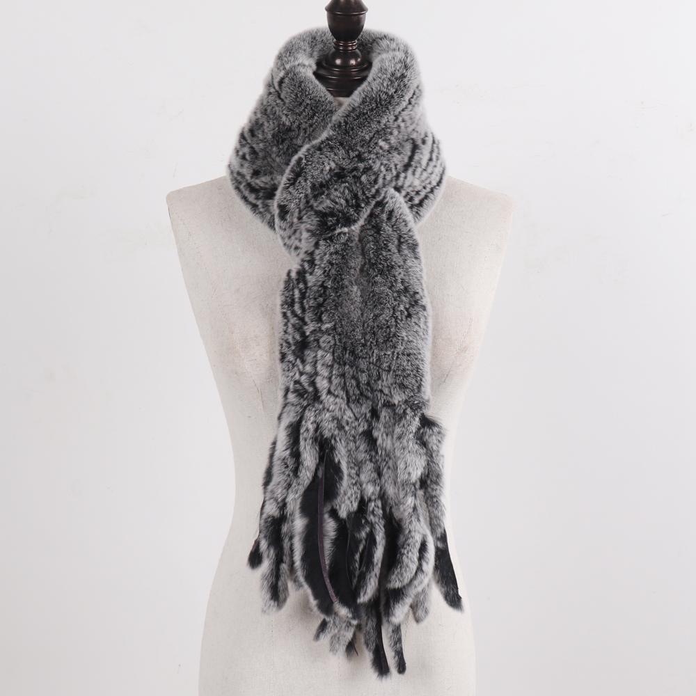 New Lady Knitted Real Rex Rabbit Fur Tassel Scarves Women Winter Warm Natural Rex Rabbit Fur Muffler Thick Knit Real Fur Scarf